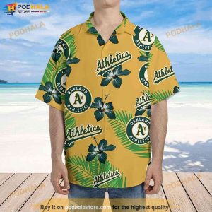 Oakland A’s  Hawaiian Shirt Hibiscus Flower Pattern