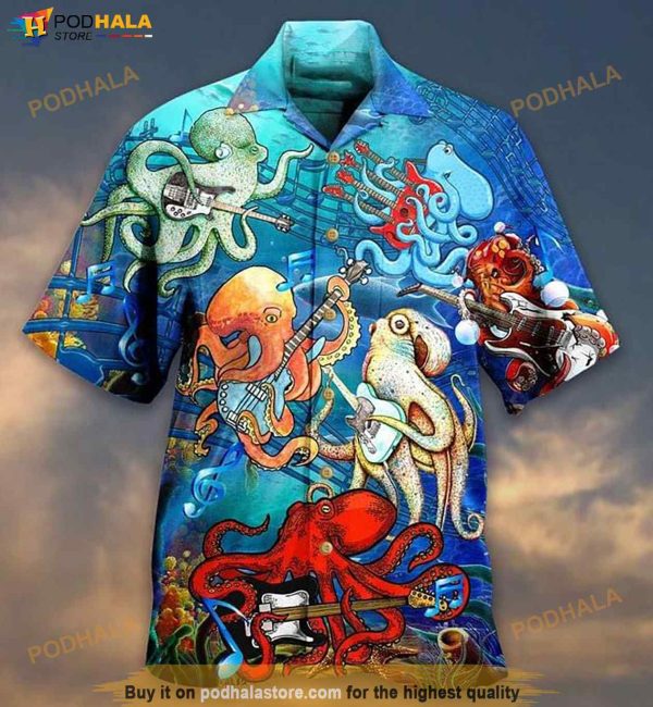 Octopus With Guitar 1 Print Funny Hawaiian Shirt