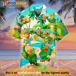 Parrots And Beer In Summer Beer Hawaiian Shirt