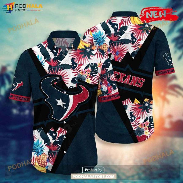 Personalized Name Houston Texans NFL Flower Mix Black Summer Football Hawaiian Shirt