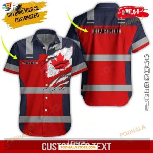 Personalized Name Red Heavy Equipment Canada Flag Design Hot Summer Hawaiian Shirt