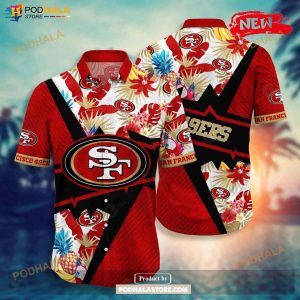 Personalized Name San Francisco 49ers NFL Flower Mix Black Summer Football Hawaiian Shirt