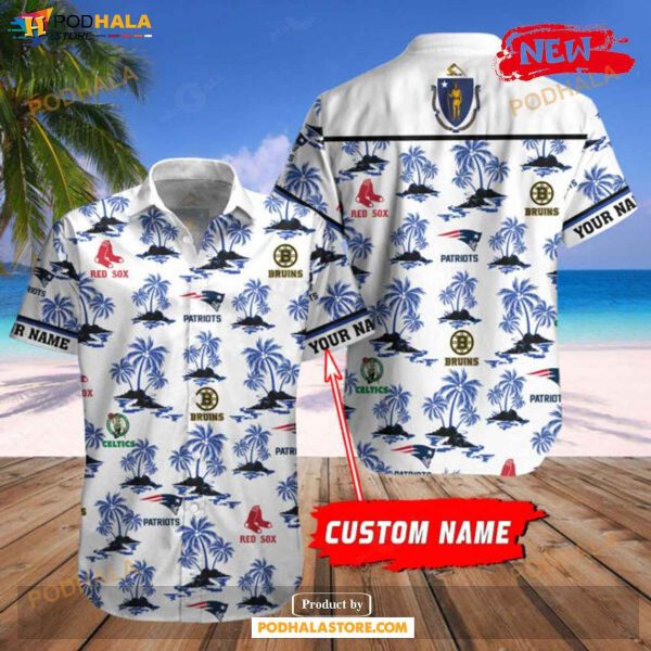 Personalized Nba Boston Sports Bruins X Patriots X Celtics Teams Coconut Tree Design Hawaiian Shirt