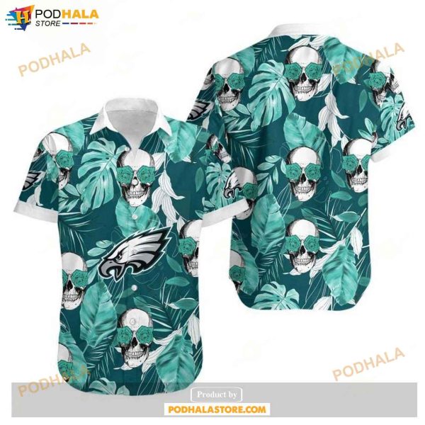 Philadelphia Eagles Coconut Leaves And Skulls Hawaii Shirts