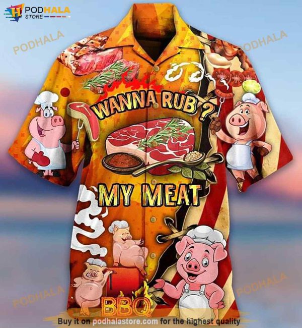 Pig Wanna Rub My Meat Print Funny Hawaiian Shirt