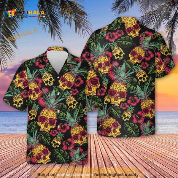 Pineapple Skull Black Halloween Hawaiian Shirt