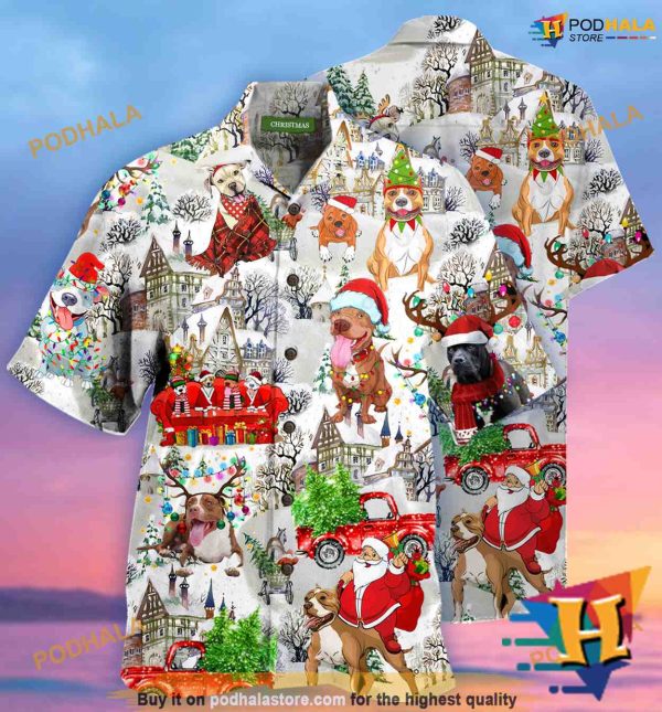 Pit Bulls Christmas Aloha Shirt Style