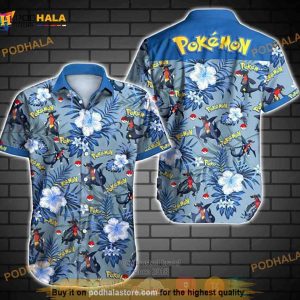 Pokemon Garchomp Hibiscus Funny 3D Hawaiian Shirt