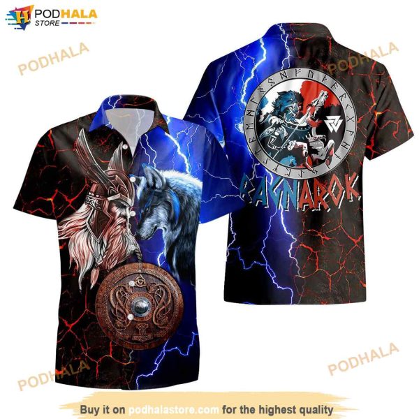 Ragnarok Wolf Viking Odin And Fenrir Battle Hawaiian Shirt