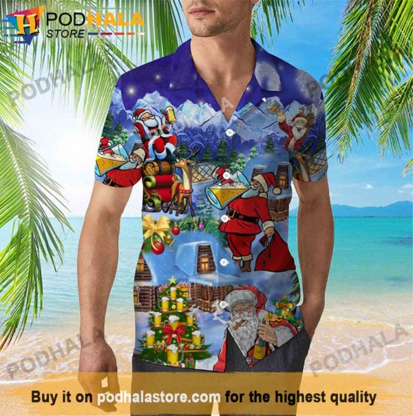 Santa Claus Drinking Beer Hawaiian Shirt