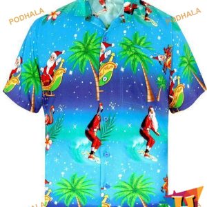 Santa Coconut Tree Xmas aloha Shirt