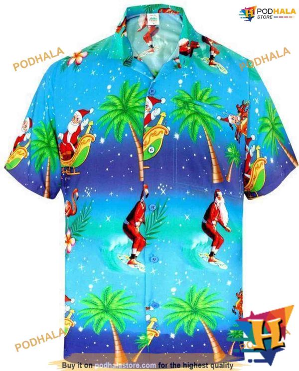 Santa Coconut Tree Xmas aloha Shirt