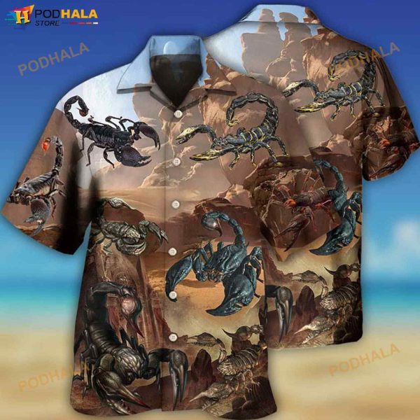 Scorpion Style With Mountain Behind 3D Funny Hawaiian Shirt