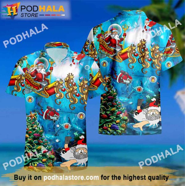 Scuba Diving Undersea Santa Hawaiian Shirt