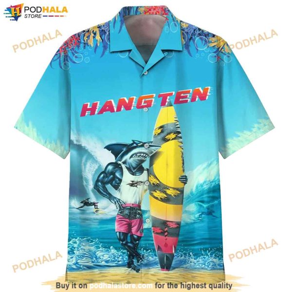 Shark Hang Ten Print Hawaiian Shirt