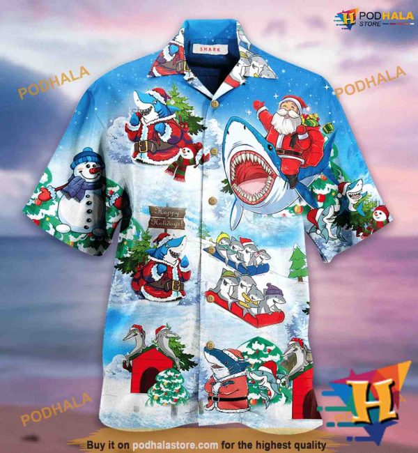 Shark Themed Xmas Hawaiian Shirt