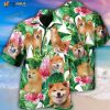 Shiba Inu Tropical Leaf Floral Style 3D Funny Hawaiian Shirt