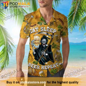 Skeleton Eat Sleep Beer Repeat Beer Hawaiian Shirt