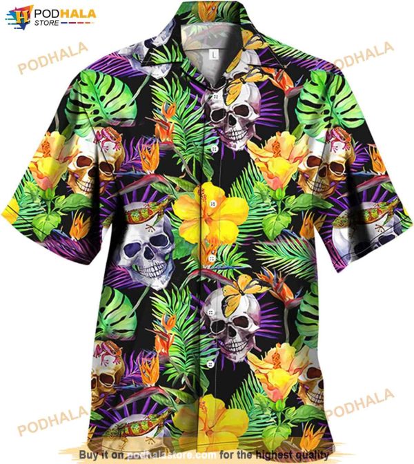 Skull And Flowers Hawaiian Purple Shirt