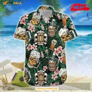 Skull Beer Hot Summer Adult Casual Hawaiian Shirt