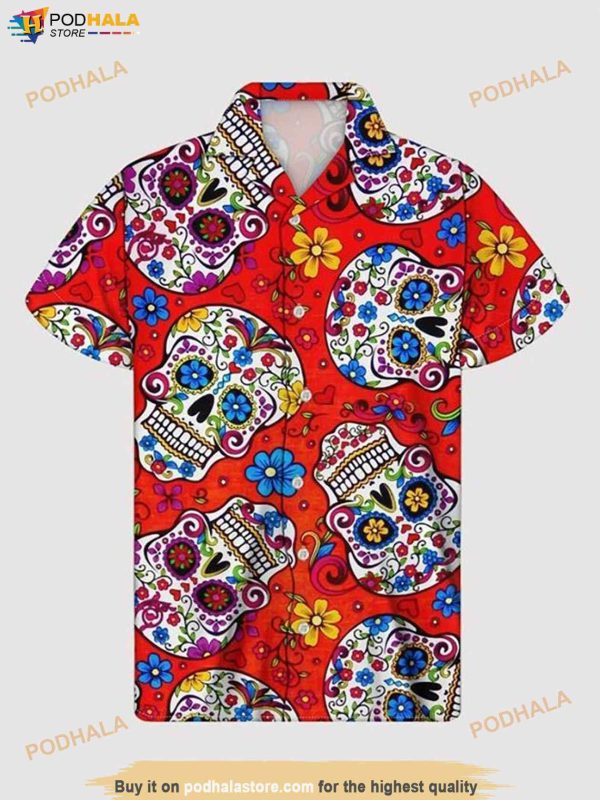 Skull Flower Red Hawaiian Shirt