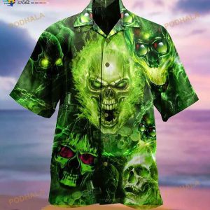 Skull Green Print Hawaiian Shirt