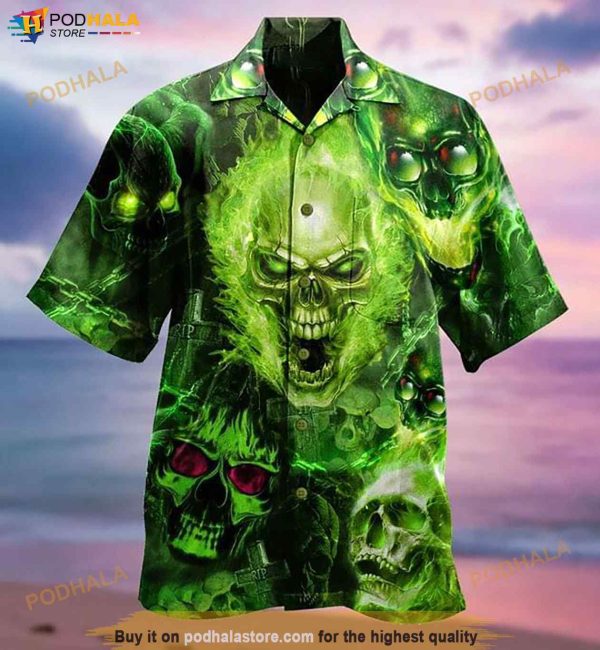 Skull Green Print Hawaiian Shirt