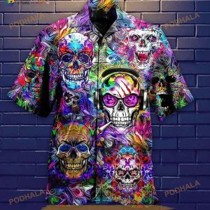 Skull Hippie Print Hawaiian Shirt