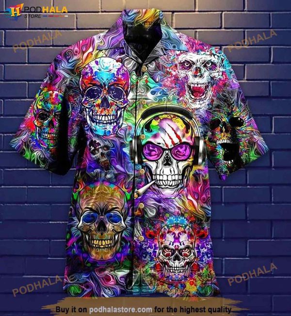 Skull Hippie Print Hawaiian Shirt