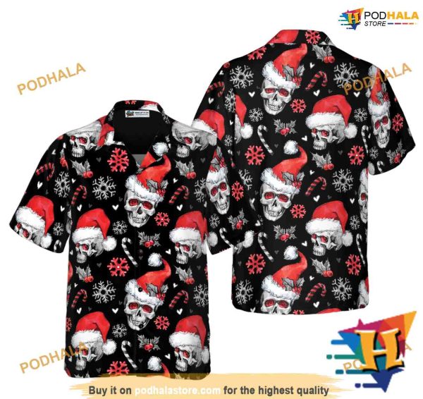 Skulls & Candy Canes Christmas Aloha Shirt