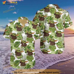 Star Wars Baby Yoda Reaching Tropical Leaf Hawaiian Shirt