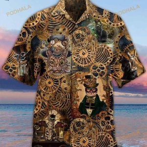 Steampunk Cat Print Hawaiian Shirt