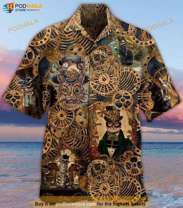 Steampunk Cat Print Hawaiian Shirt