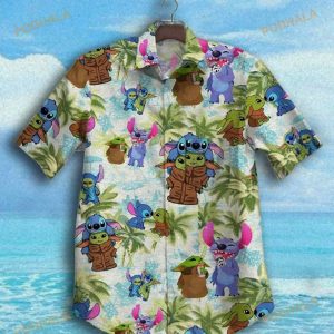 Stitch And Baby Yoda Cartoon Lilo And Stitch Hawaiian Shirt