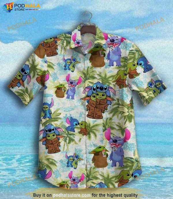 Stitch And Baby Yoda Cartoon Lilo And Stitch Hawaiian Shirt