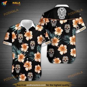 Sugar Skull And Floral Hawaiian Shirt