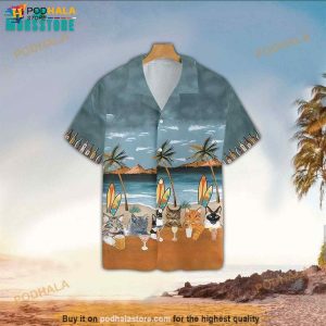 Summer Drink Beer Alcohol Cat Lovers Short Sleeve Hawaiian Shirt