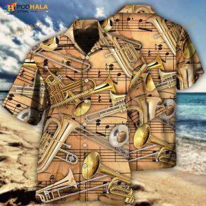 Trombone Music Notes Style 3D Funny Hawaiian Shirt