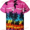 Tropical Beach Palm Sunset Pink Unisex Hawaiian Shirt