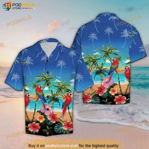 Tropical Flower Parrot Palm Tree Hawaiian Shirt