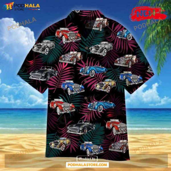 Vintage Cars Black Design For Summer Hawaiian Shirt