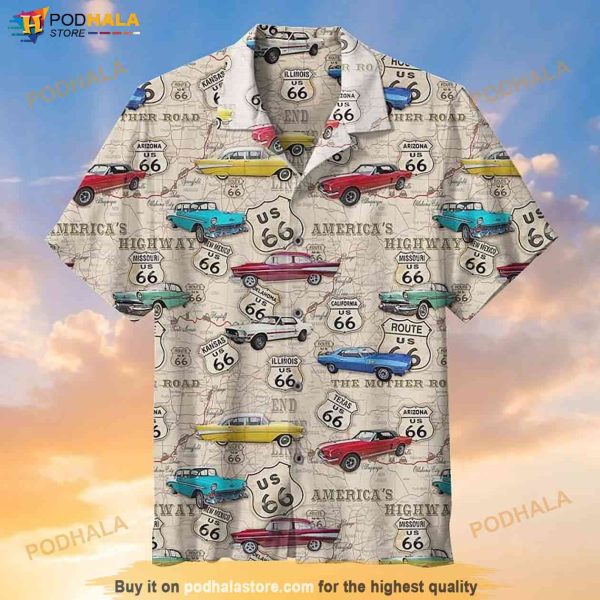 Vintage Muscle Car On Route Hawaiian Shirt