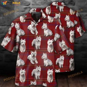 West Highland Terrier Dog Lover Red Background 3D Funny Hawaiian Shirt