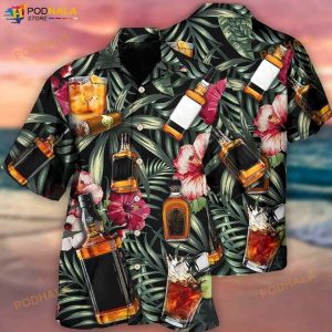 Wine Bourbon Tropical Leaf 3D Funny Hawaiian Shirt