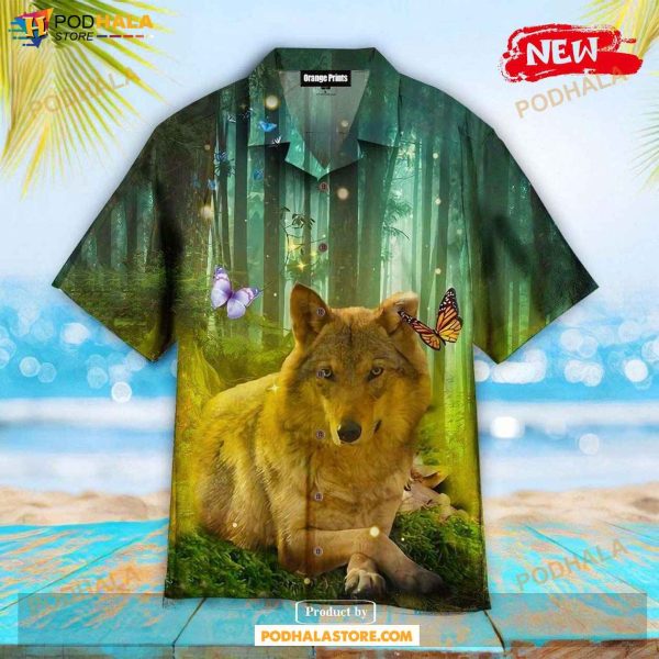 Wolf Butterfly In The Forest For Summer Hawaiian Shirt