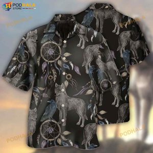 Wolf Dreamcatcher Dark Style 3D Funny Hawaiian Shirt