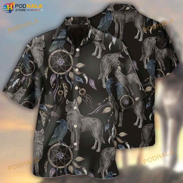 Wolf Dreamcatcher Dark Style 3D Funny Hawaiian Shirt