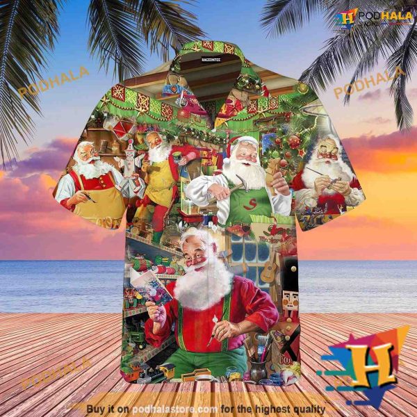 Wood Crafting Santa Aloha Shirt